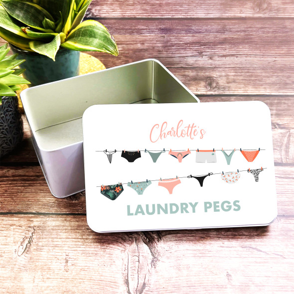 Women's Panties Hanging Laundry Pegs Washing Rectangle Personalised Tin