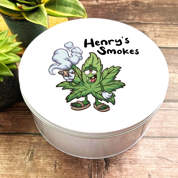 Round Marijuana Leaf Cartoon Character Personalised Smoke Tin