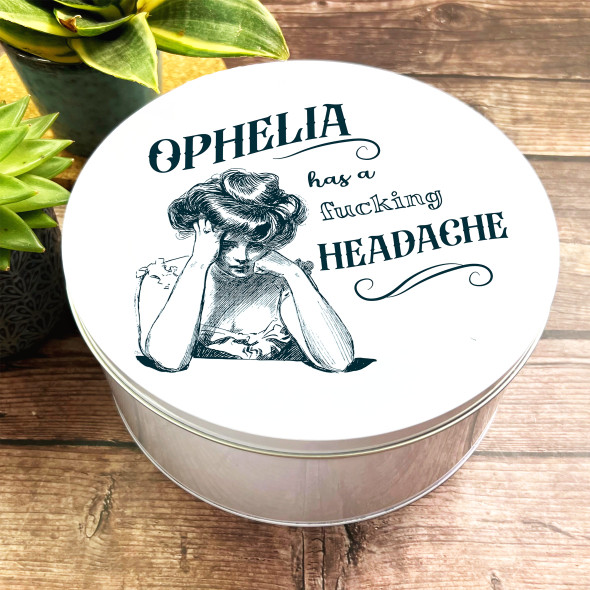 Round Medicine Storage Vintage Headache Funny Personalised Painkillers Tin