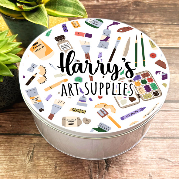 Round Painting Tools Illustration Pattern Personalised Art Supplies Storage Tin