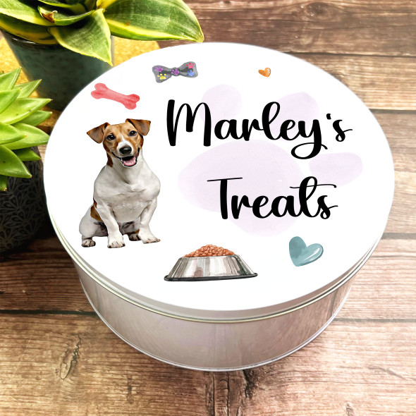 Round Jack Russell Personalised Dog Biscuit Treat Tin