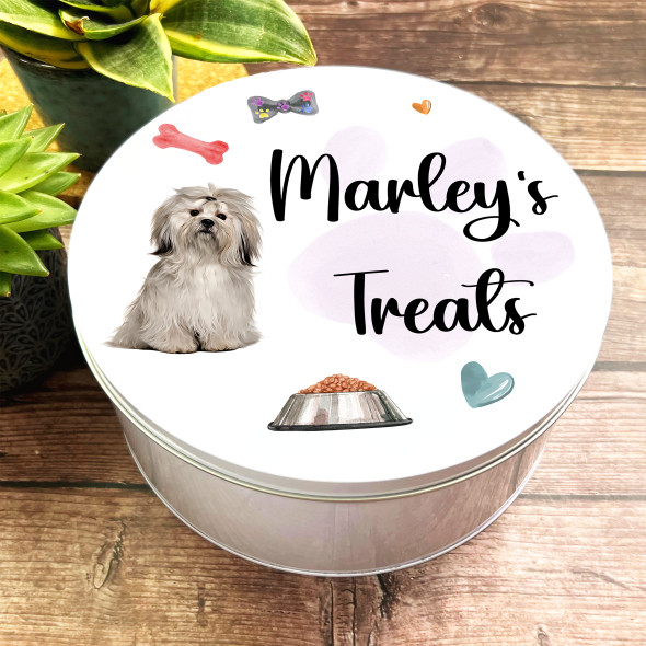 Round Lhasa Apso Personalised Dog Biscuit Treat Tin