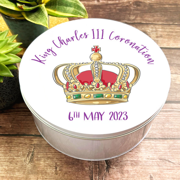 Round Royal Crown Jewels King Charles III Coronation Souvenir Tin