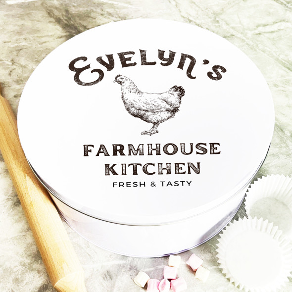 Round Rustic Vintage Chicken Farmhouse Antique Personalised Kitchen Storage Tin