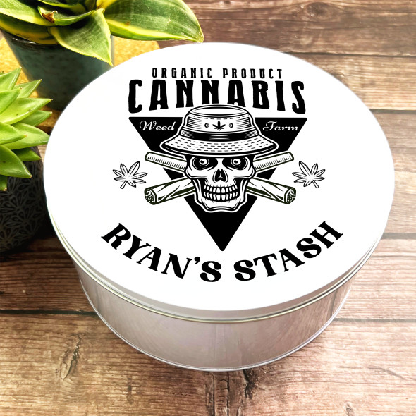 Round Skull Cannabis Leaf Personalised Stash Tin