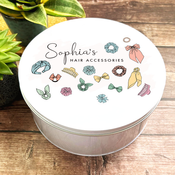 Round Colourful Hair Styling Accessories Personalised Beauty Tin