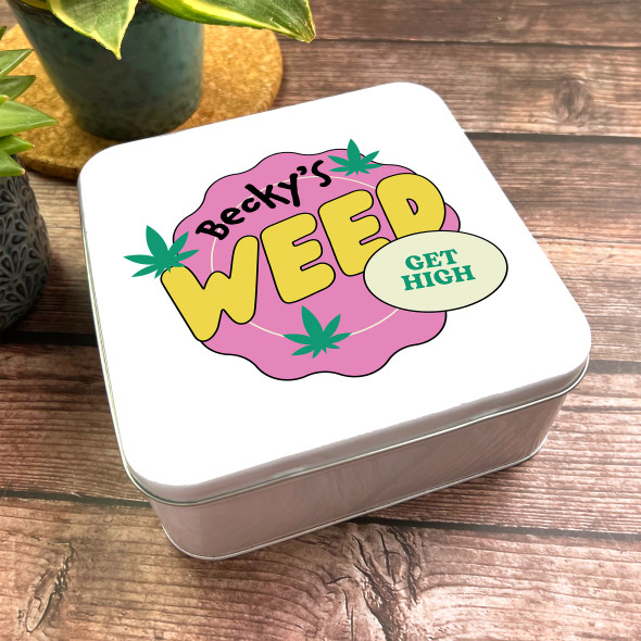 Square Cute Get High 70'S Retro Rolling 420 Personalised Weed Tin
