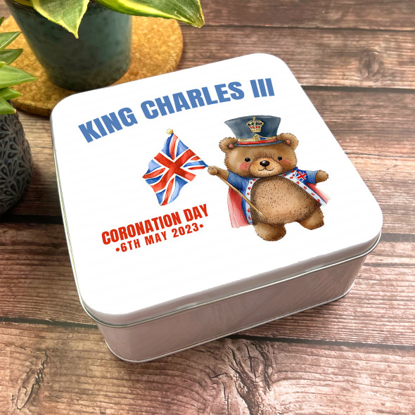 Square Teddy Bears Uk Guard Union Jack King Charles III Coronation Souvenir Tin