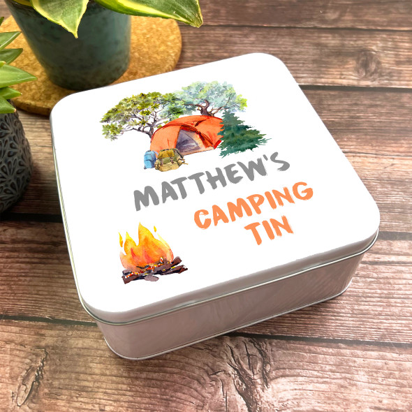 Square Outdoors Adventure Tent Wild Exploring Personalised Camping Tin