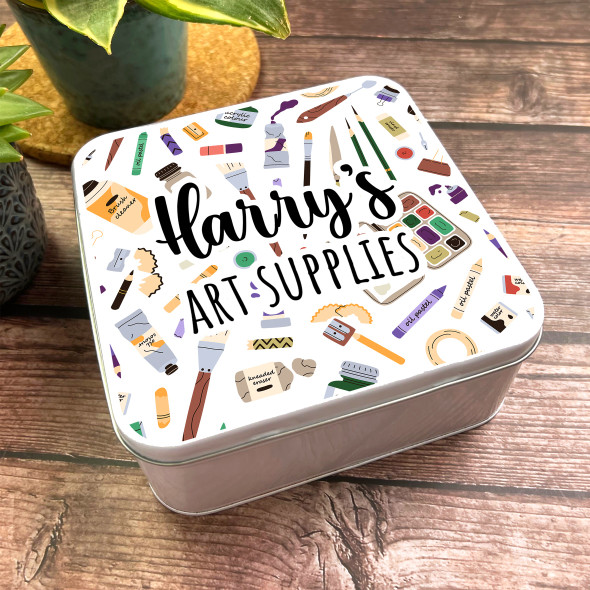 Square Painting Tools Illustration Pattern Personalised Art Supplies Storage Tin