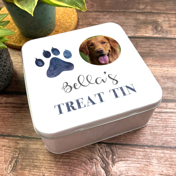 Square Photo Painted Paw Dog Personalised Pet Treat Tin