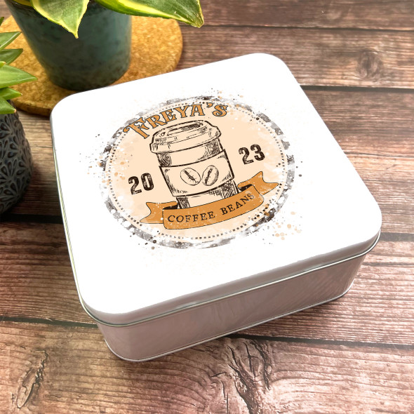 Square Takeaway Cup Storage Vintage Warm Personalised Coffee Beans Tin