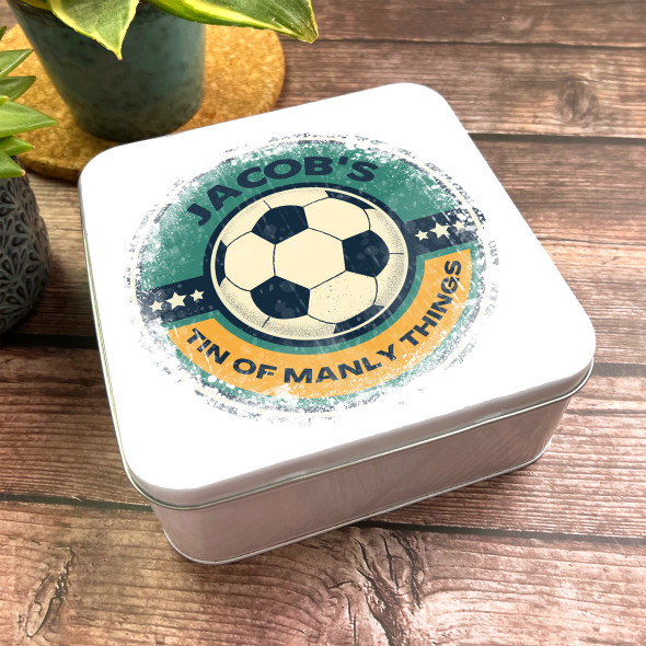 Square Bits & Bobs Retro Football Things Personalised Men's Storage Tin