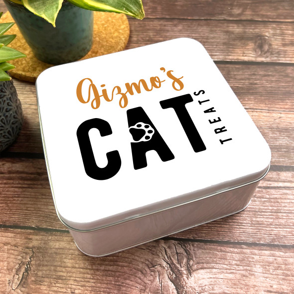 Square Chunky Paw Print Treats Storage Biscuits Personalised Cat Treats Tin