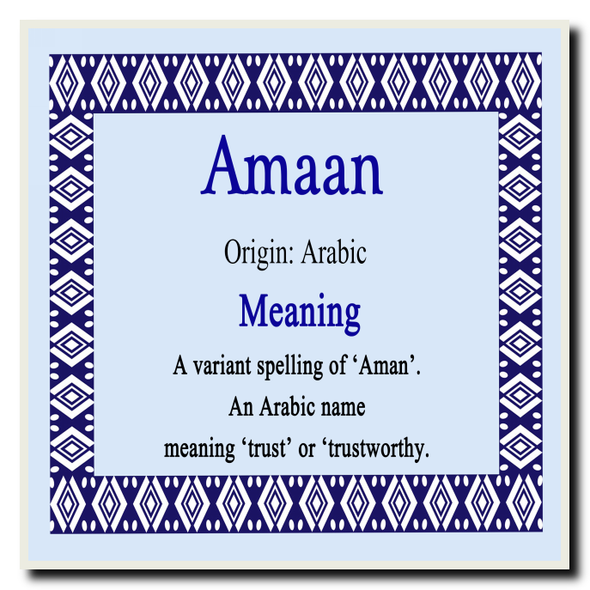 Amaan Personalised Name Meaning Coaster