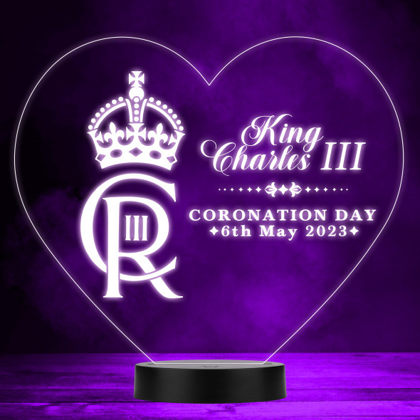Coronation Day Emblem King Charles III Souvenir Heart LED Colour Night Light