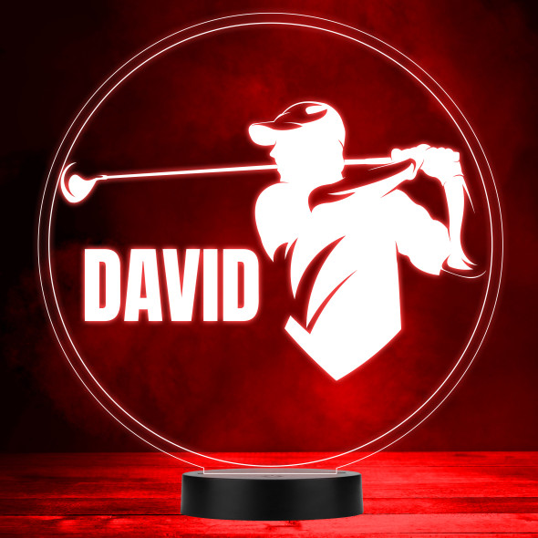 Silhouette Of Golf Player & Club Sports Fan Personalised LED Colour Night Light