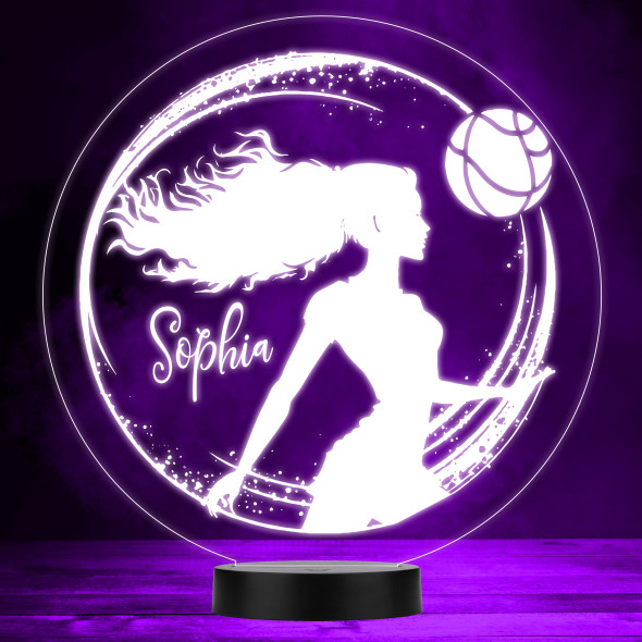 Silhouette Of Netball Player Long Hair Round Sports Fan LED Colour Night Light