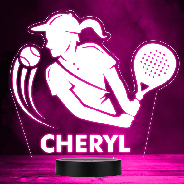 Woman Playing Tennis Silhouette Sports Fan Personalised LED Colour Night Light