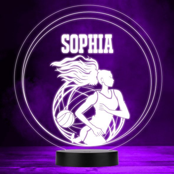 Girl Playing Netball Sports & Fitness Fan Personalised LED Colour Night Light