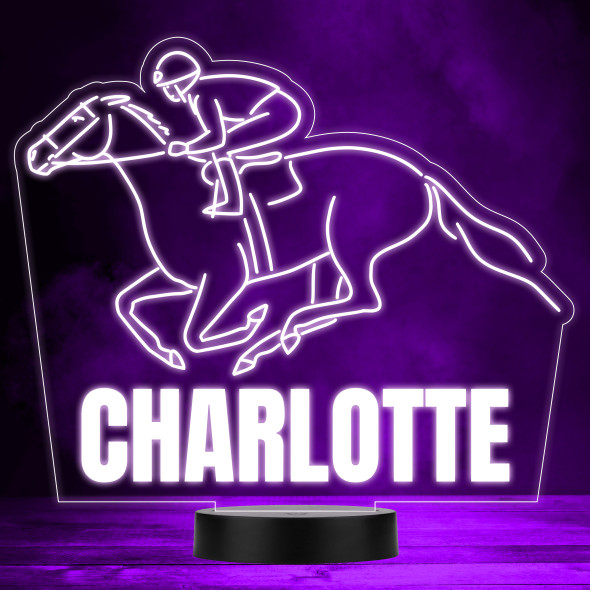 Jockey On Racing Horse Races Sports Fan Personalised Colour Changing Night Light