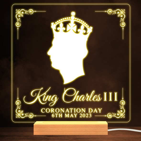 Square King Charles Coronation Souvenir III Personalised Warm White Night Light
