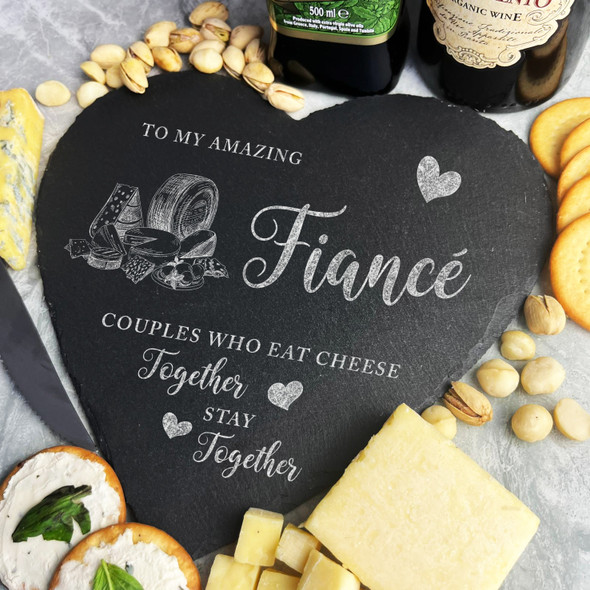 Couple Eat Cheese Together Funny Fiancé Gift Heart Slate Cheese Serving Board