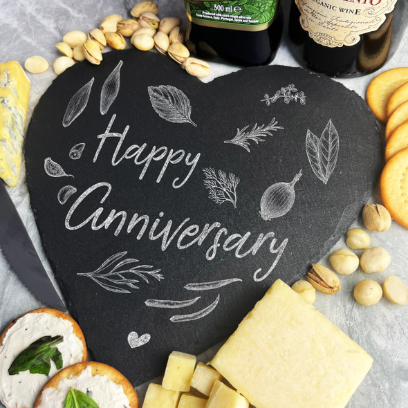 Food Assortment Sketches Heart Happy Anniversary Gift Slate Cheese Board