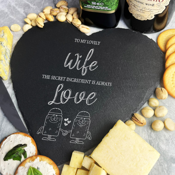 My Lovely Wife Secret Ingredient Heart Gift Slate Cheese Serving Board