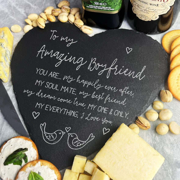 Amazing Boyfriend Love Poem Lovebirds Heart Gift Slate Cheese Serving Board