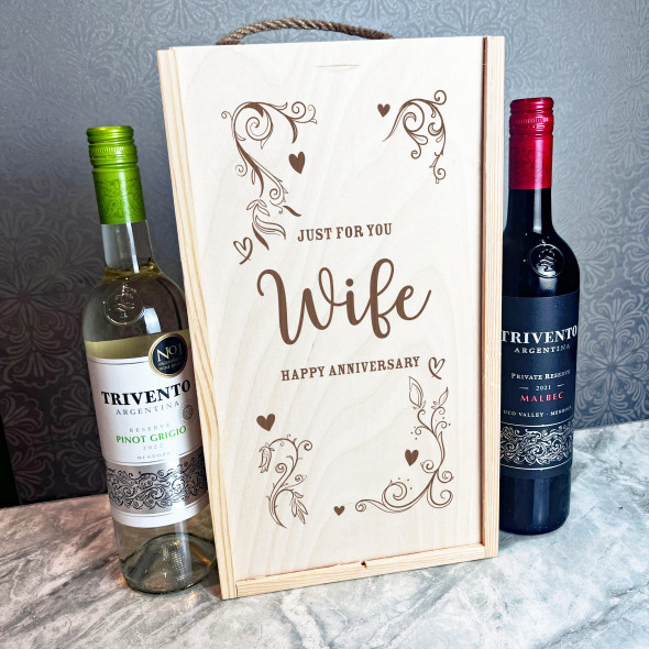Pretty Hearts Just For You Wife Anniversary Double Two Bottle Wine Gift Box