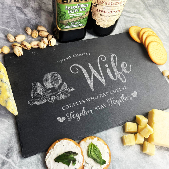 Couple Eat Cheese Together Funny Amazing Wife Gift Slate Cheese Serving Board