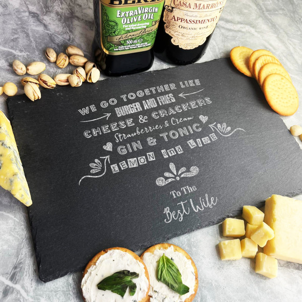 Food Drink Perfect Match Romantic Poem Best Wife Gift Slate Cheese Serving Board
