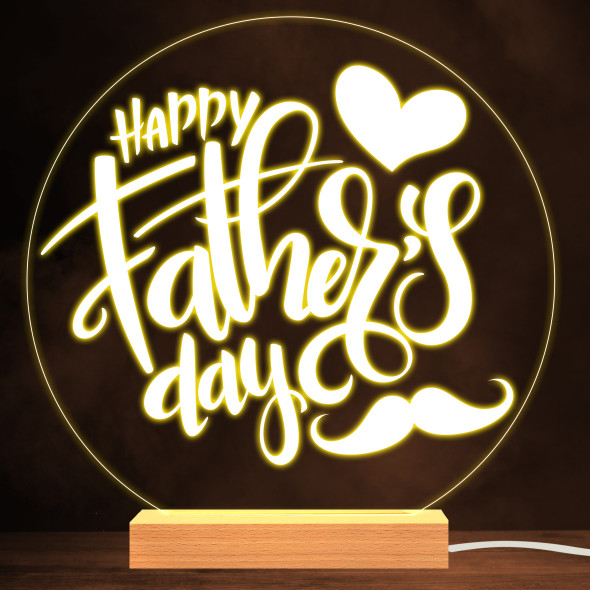 Happy Father's Day Heart Moustache Dad Personalised Warm White Night Light