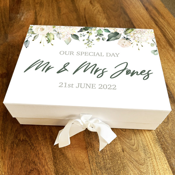 Peach Floral Wedding Day Special Memories Anniversary Personalised Gift Box