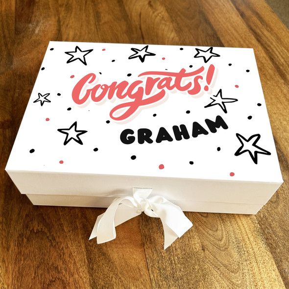 Pink & Black Doodle Stars & Dots Congratulations Personalised Hamper Gift Box