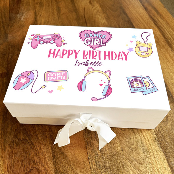 Pink Purple Cute Gaming Gadgets Happy Birthday Personalised Hamper Gift Box