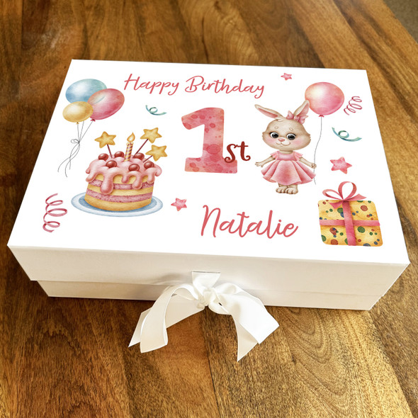 Watercolour 1st Birthday Bunny Cake Party Confetti Personalised Hamper Gift Box