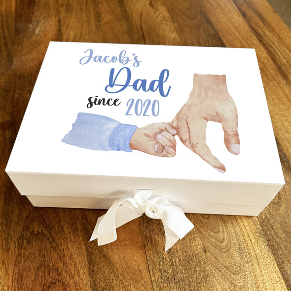 Watercolour Baby Boy Dad Since Holding Hands Light Skin Personalised Gift Box
