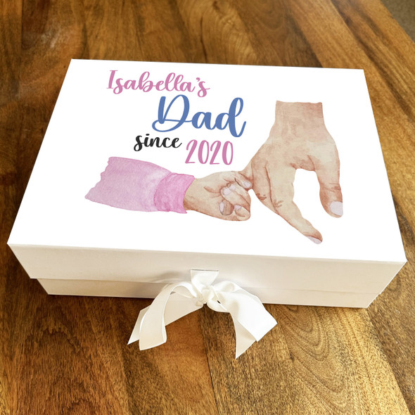 Watercolour Baby Girl Dad Since Holding Hands Light Skin Personalised Gift Box