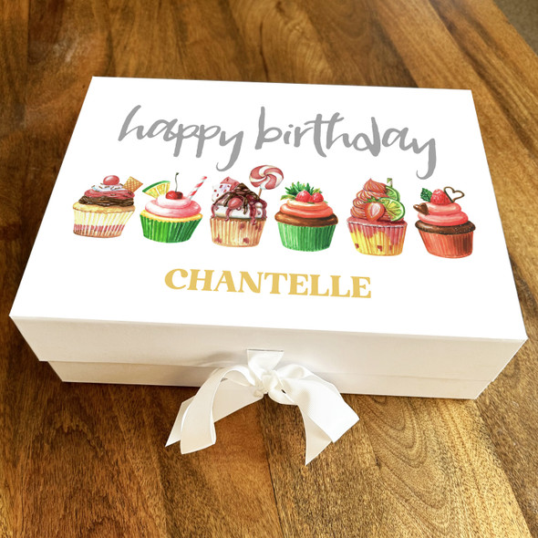 Watercolour Pretty Cupcakes Happy Birthday Personalised Hamper Gift Box