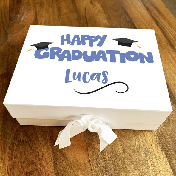 Blue Text Graduate Caps Graduation Congratulations Personalised Hamper Gift Box