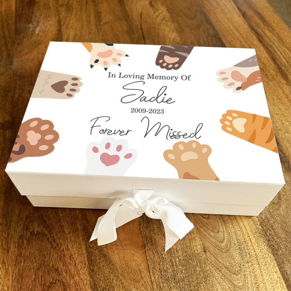 Cat Paws Pet Memorial In Loving Memory Personalised Memory Keepsake Box