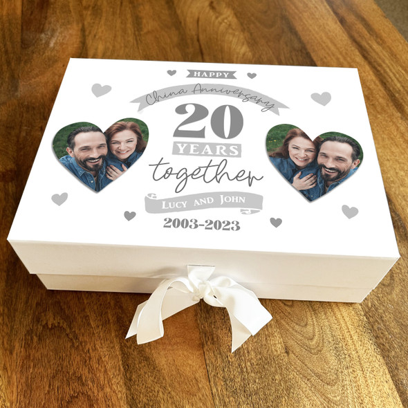 20th Wedding Anniversary China Photo Hearts Personalised Hamper Gift Box