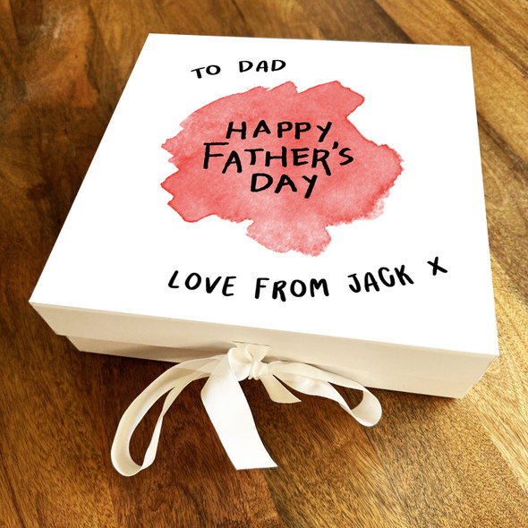 Square Father's Day Red Watercolour Splash To Dad Personalised Hamper Gift Box