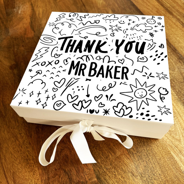 Square Black White Notebook Doodles Thank You Teacher Personalised Gift Box