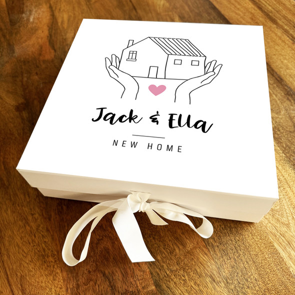 Square Home In Hands Doodle Heart New Home Personalised Hamper Gift Box