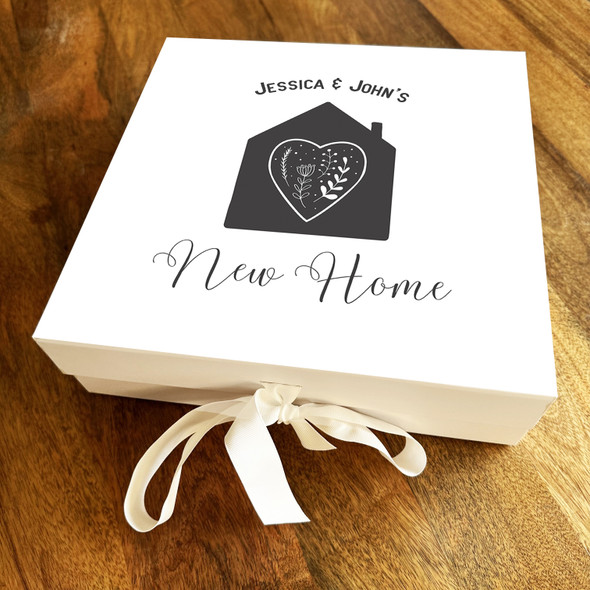 Square House With Heart & Floral New Home Personalised Hamper Gift Box