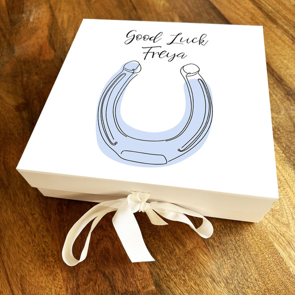 Square Lucky Horseshoe Doodle Blue Good Luck Personalised Hamper Gift Box