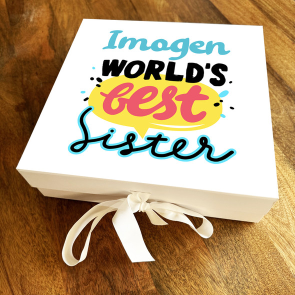 Square Neon Blue & Yellow World's Best Sister Personalised Hamper Gift Box